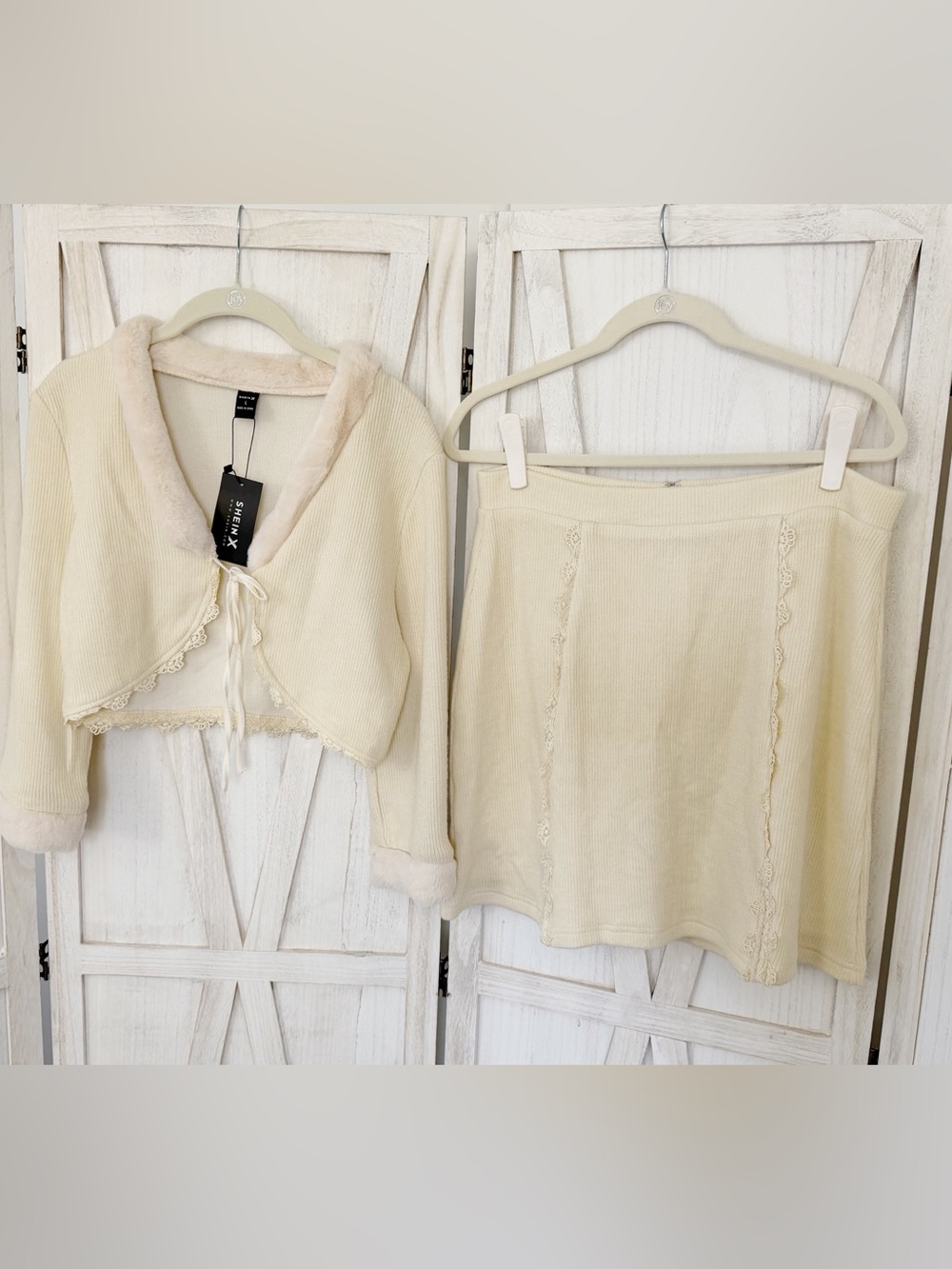 SHEIN X Amanda Avery Lace Trim Knot Front Crop Top & Split Hem Skirt Set NWT